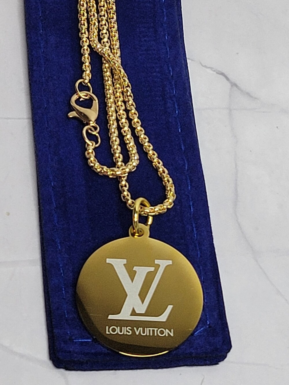 LV Double Sided Engraved Logo, Gold Plated 24" Chain, Necklace, Unisex
